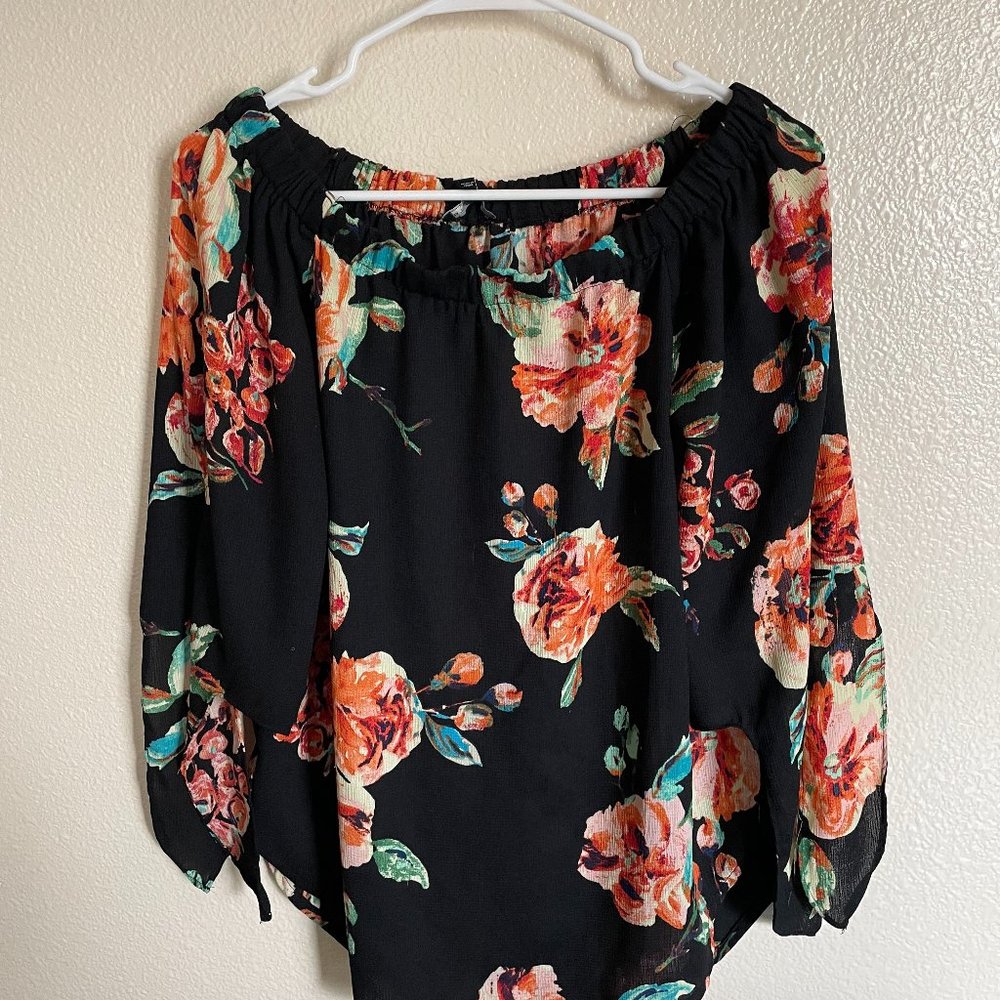 Staccato Off Shoulder Black Floral Top